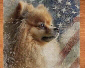 Pomeranian USA Flag Patriotic Dog Ceramic Tile thumbnail 1