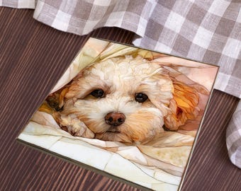 Maltipoo Under the Blanket Ceramic Tile thumbnail 4