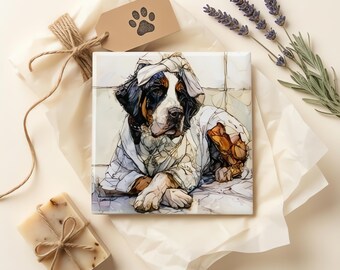 Greater Swiss Mountain Dog Spa Dog Ceramic Tile thumbnail 2