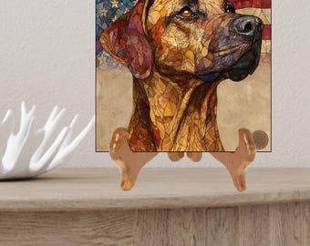 Rhodesian Ridgeback USA Flag Patriotic Dog Ceramic Tile thumbnail 2