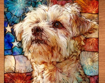 Maltese USA Flag Patriotic Dog Ceramic Tile thumbnail 1