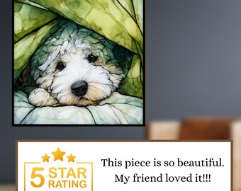 Sheepadoodle Under the Blanket Ceramic Tile thumbnail 3