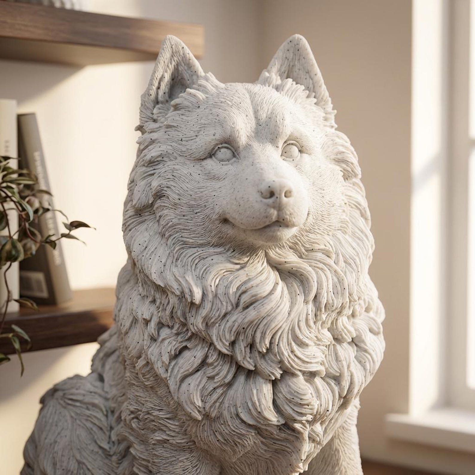 Pomsky Realistic Seated Dog Statue