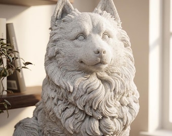 Pomsky Realistic Seated Dog Statue thumbnail 1