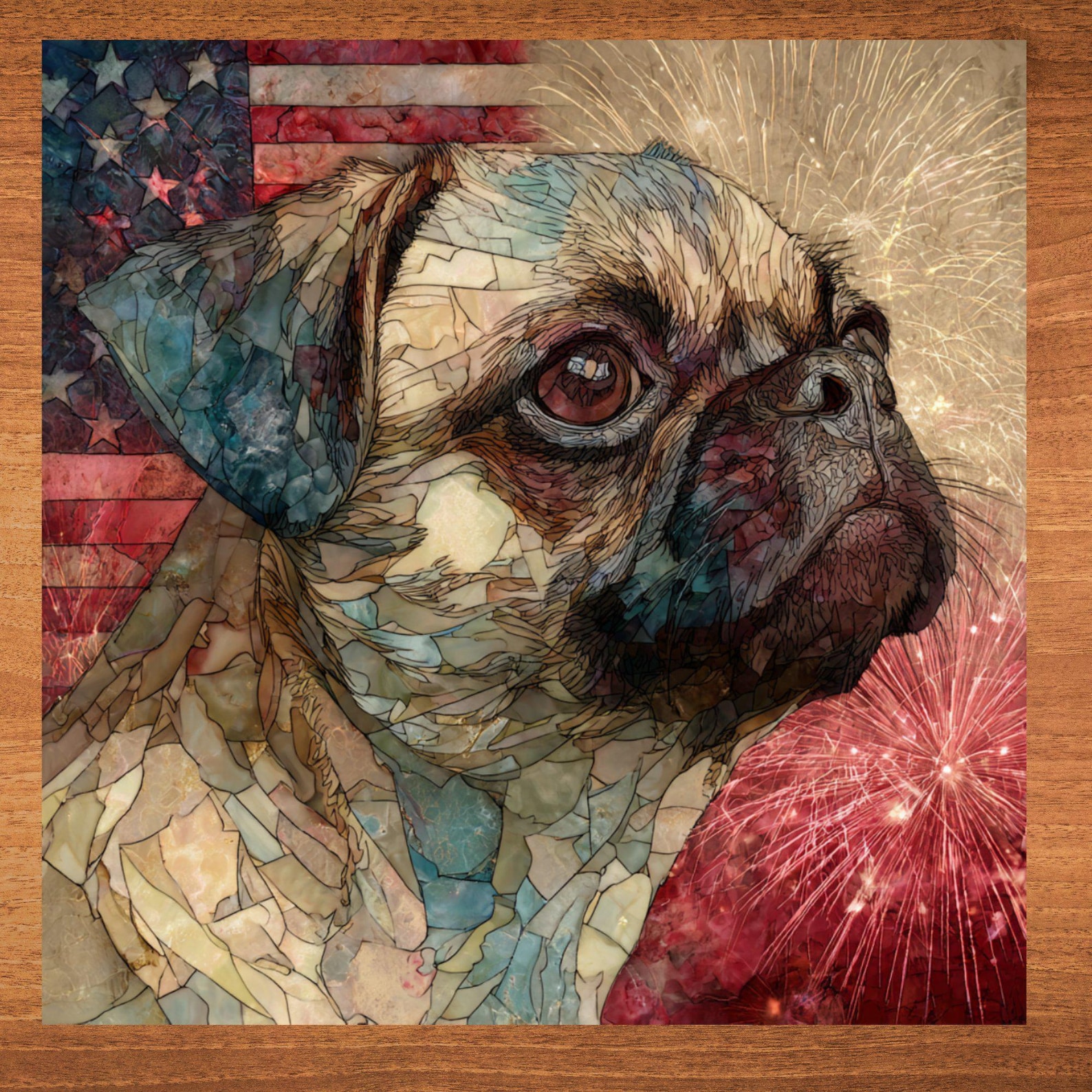 Puggle USA Flag Patriotic Dog Ceramic Tile