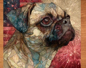 Puggle USA Flag Patriotic Dog Ceramic Tile thumbnail 1