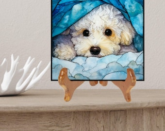 Bichon Frise Under the Blanket Ceramic Tile thumbnail 2