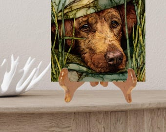 Chesapeake Bay Retriever Under the Blanket Ceramic Tile thumbnail 2