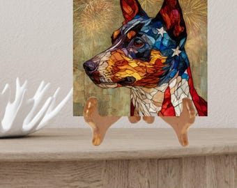 Rat Terrier USA Flag Patriotic Dog Ceramic Tile thumbnail 2