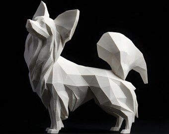 Papillon Low-Poly Geometric Dog Statue thumbnail 2