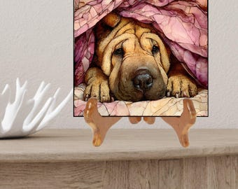 Shar Pei Under the Blanket Ceramic Tile thumbnail 2