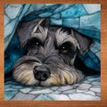 Miniature Schnauzer Ceramic Tile Art Dog Peeking Under a Blanket Gift Pet Owner Lover Wall Decor Mom Gift Doglying