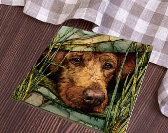 Chesapeake Bay Retriever Under the Blanket Ceramic Tile thumbnail 4