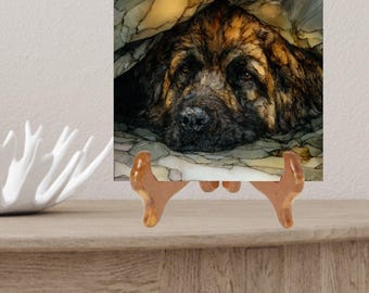 Leonberger Under the Blanket Ceramic Tile thumbnail 2