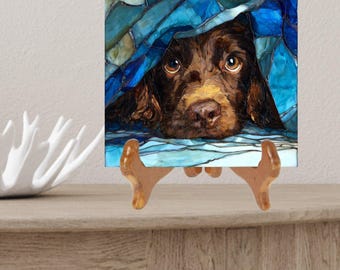 Boykin Spaniel Under the Blanket Ceramic Tile thumbnail 2