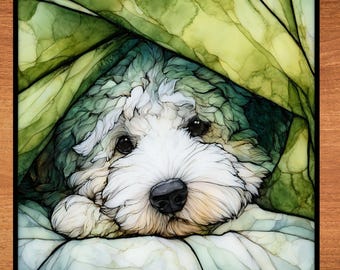 Sheepadoodle Under the Blanket Ceramic Tile thumbnail 1