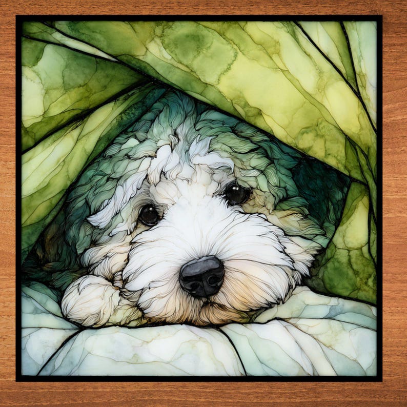 Sheepadoodle Under the Blanket Ceramic Tile