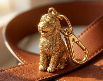 Sheepadoodle Gold Dog Sculpture Bag Charm thumbnail 1