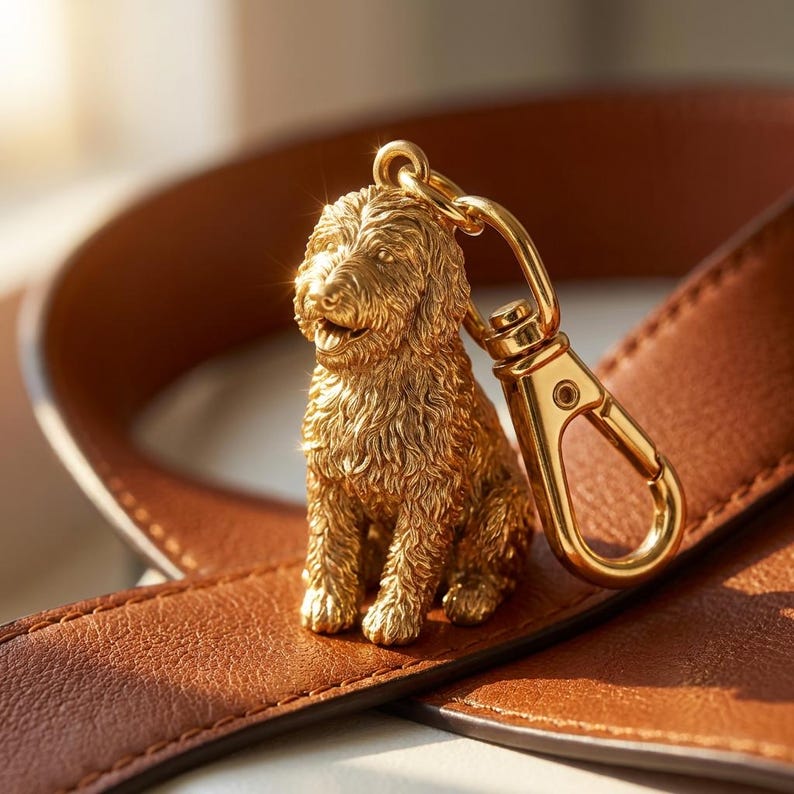 Sheepadoodle Gold Dog Sculpture Bag Charm
