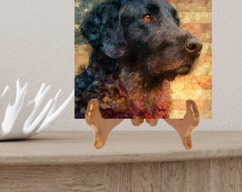 Flat Coated Retriever USA Flag Patriotic Dog Ceramic Tile thumbnail 2