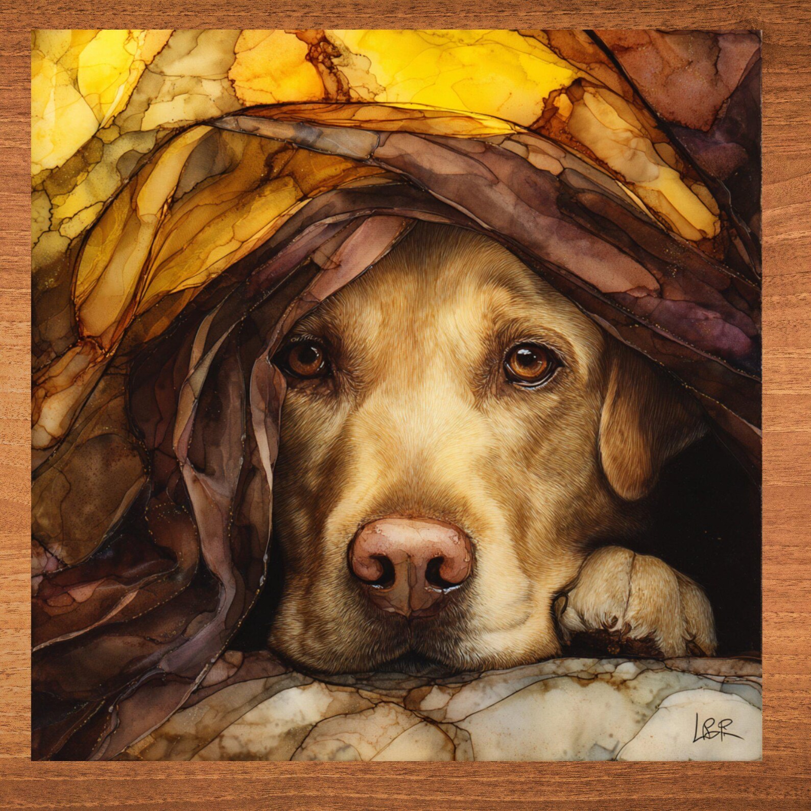 Labrador Retriever Under the Blanket Ceramic Tile