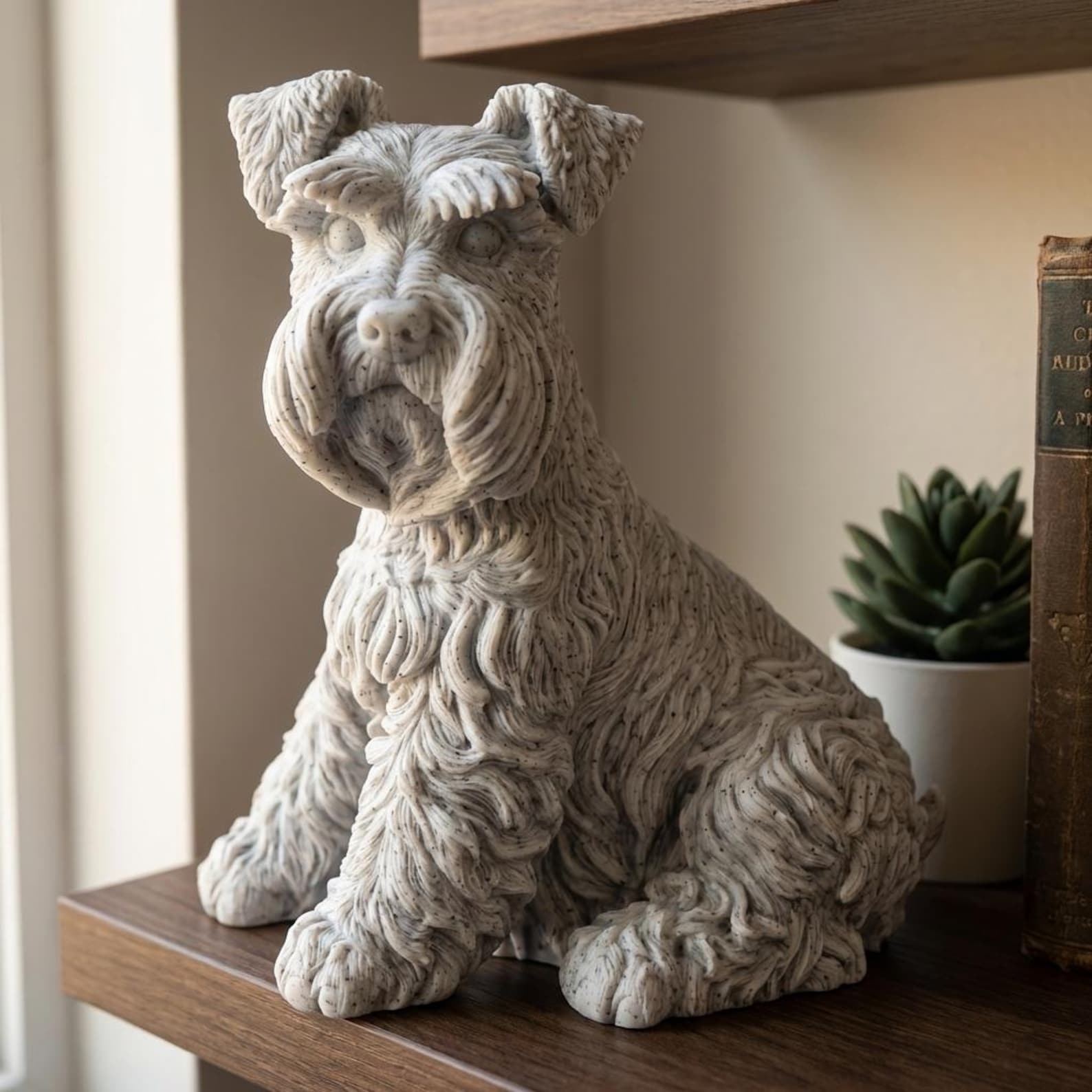Miniature Schnauzer Realistic Seated Dog Statue