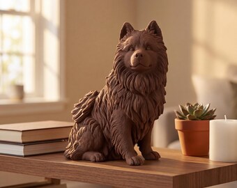 Keeshond Realistic Seated Dog Statue thumbnail 4