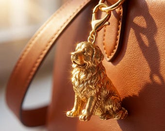 Newfoundland Gold Dog Sculpture Bag Charm thumbnail 1