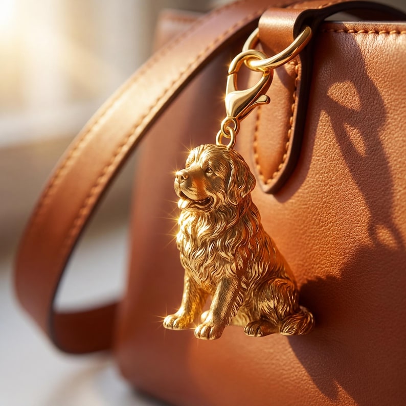 Newfoundland Gold Dog Sculpture Bag Charm