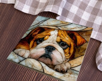 English Bulldog Under the Blanket Ceramic Tile thumbnail 4
