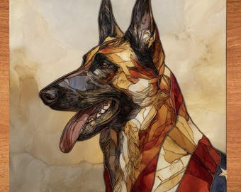 Belgian Malinois USA Flag Patriotic Dog Ceramic Tile thumbnail 1