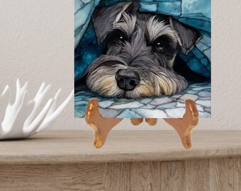 Miniature Schnauzer Under the Blanket Ceramic Tile thumbnail 2