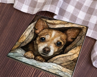 Chihuahua Under the Blanket Ceramic Tile thumbnail 4