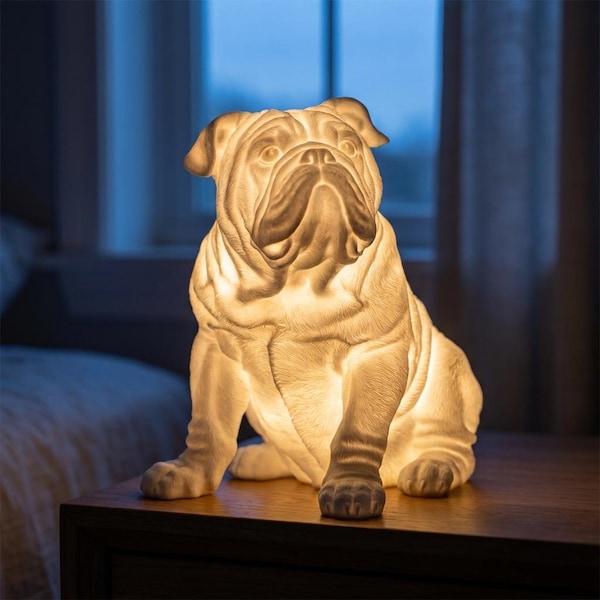 English Bulldog Dog Luminary Night Light, Glowing Sculpture, USB LED Warm Light, Bulldog Lover Gift, 6 Inch
