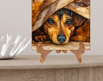 Chiweenie Under the Blanket Ceramic Tile thumbnail 2