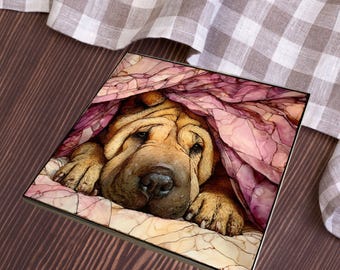 Shar Pei Under the Blanket Ceramic Tile thumbnail 3