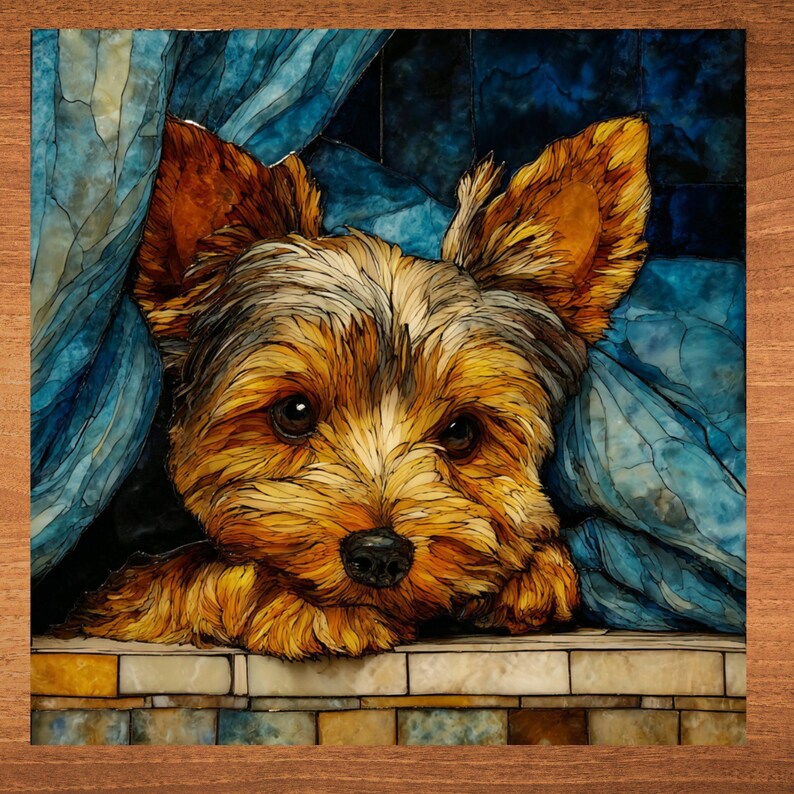 Yorkshire Terrier Under the Blanket Ceramic Tile