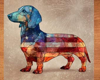 Dachshund USA Flag Patriotic Dog Ceramic Tile thumbnail 1