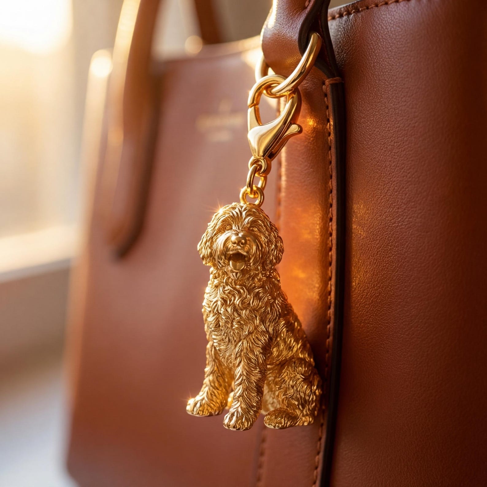 Goldendoodle Gold Dog Sculpture Bag Charm