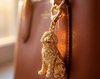 Goldendoodle Gold Dog Sculpture Bag Charm thumbnail 1