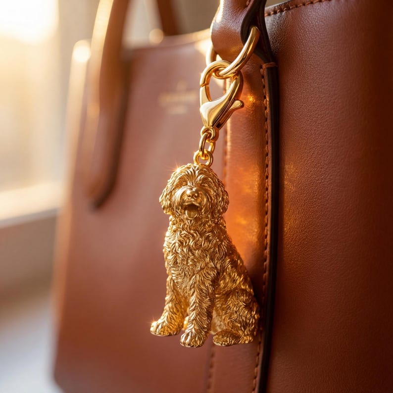 Goldendoodle Gold Dog Sculpture Bag Charm
