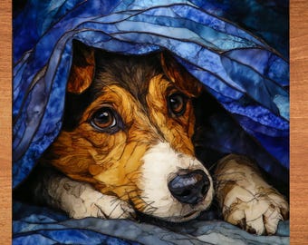 Dorgi Under the Blanket Ceramic Tile thumbnail 1