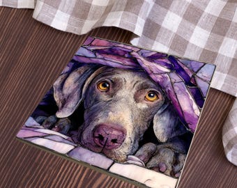 Weimaraner Under the Blanket Ceramic Tile thumbnail 4