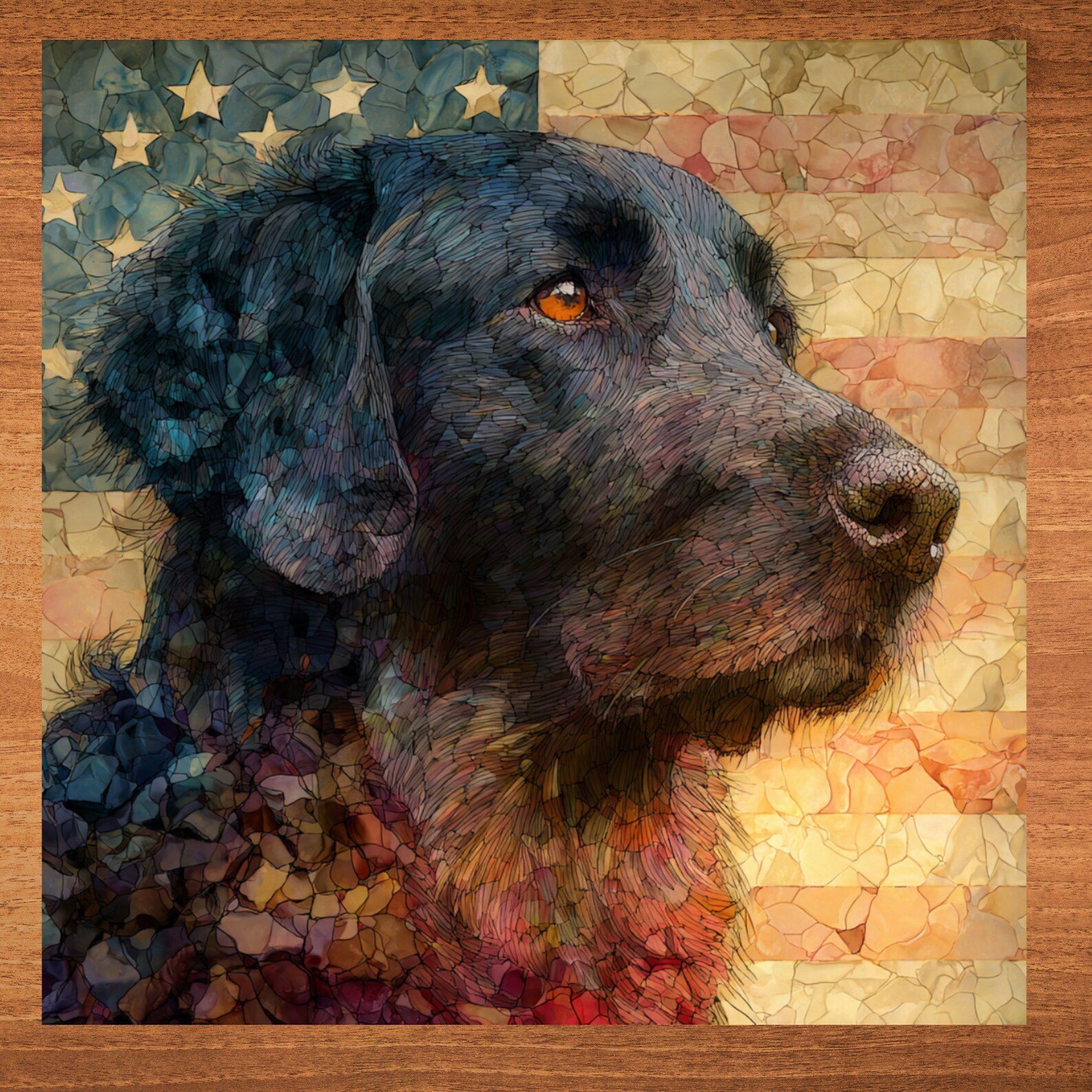 Flat Coated Retriever USA Flag Patriotic Dog Ceramic Tile