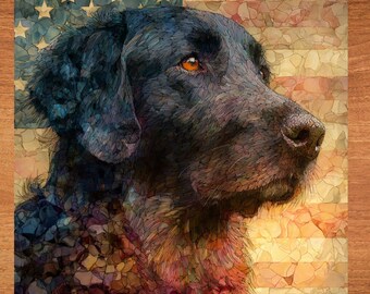 Flat Coated Retriever USA Flag Patriotic Dog Ceramic Tile thumbnail 1