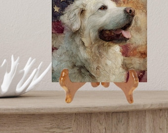 Great Pyrenees USA Flag Patriotic Dog Ceramic Tile thumbnail 2