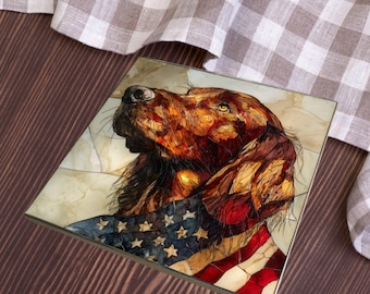 Irish Setter USA Flag Patriotic Dog Ceramic Tile thumbnail 3