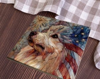 Keeshond USA Flag Patriotic Dog Ceramic Tile thumbnail 3