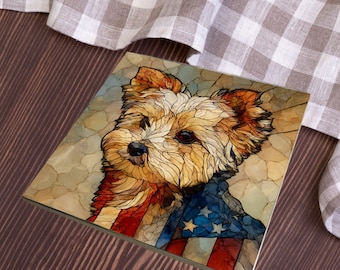 Morkie USA Flag Patriotic Dog Ceramic Tile thumbnail 3