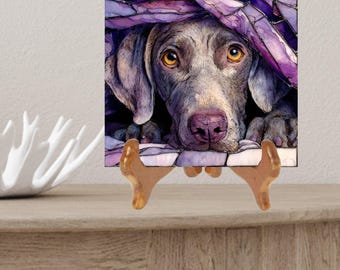 Weimaraner Under the Blanket Ceramic Tile thumbnail 2